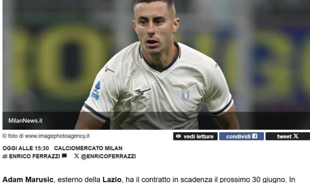 意甲媒体透露：拉齐奥后卫马鲁西奇已经决定不与拉齐奥续约，米兰和尤文对其均有兴趣